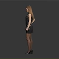Stylish Woman In Black Sleeveless Dress Holding Handbag On Gray Background