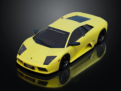 Yellow Sports Car With Sleek Design Tinted Windows And Black Wheels On Black Background 3d model