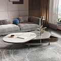 Oval Marble Top Coffee Table With Open Book Small Vase On Patterned Rug 3d model