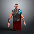 3D Model of Humanoid Warrior Character With Ancient Armor Red Robe and Blue Shoulder Guards