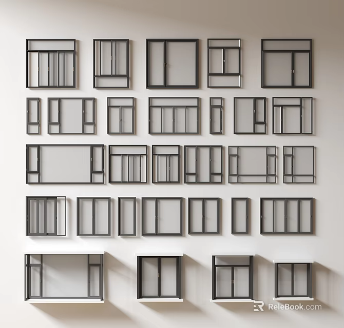 Various Modern Casement Windows With Different Frame Designs And Glass Panels 3d model 
