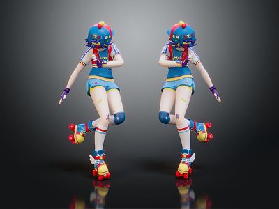 Modern game character roller skating girl model