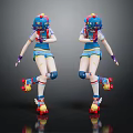 Vibrant Game Character In Blue Outfit With Roller Skates Helmet And Colorful Accents