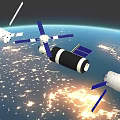 Modern Satellites And Spacecraft With Blue Solar Panels In Earth Orbit