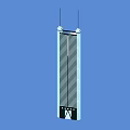 Modern Skyscraper With Vertical Striped Facade And Top Antennas On Blue Background 3d model