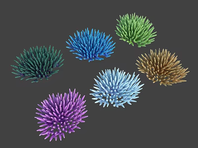Colorful Sea Urchins In Multiple Vibrant Colors On Dark Background 3d model