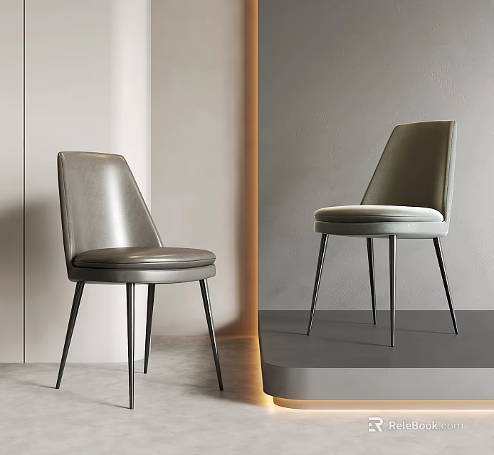 Sleek Gray Leather Dining Chair With Modern Metal Legs And Curved Backrest Design 3d model 