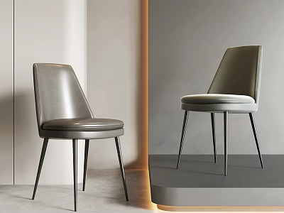 Sleek Gray Leather Dining Chair With Modern Metal Legs And Curved Backrest Design 3d model