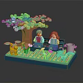 Lego Park Bench With Two People Sitting Tree Cat And Trash Can