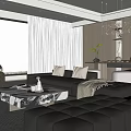 Modern Living Room Interior With Black Sofa Patterned Armchair And Marble Coffee Table