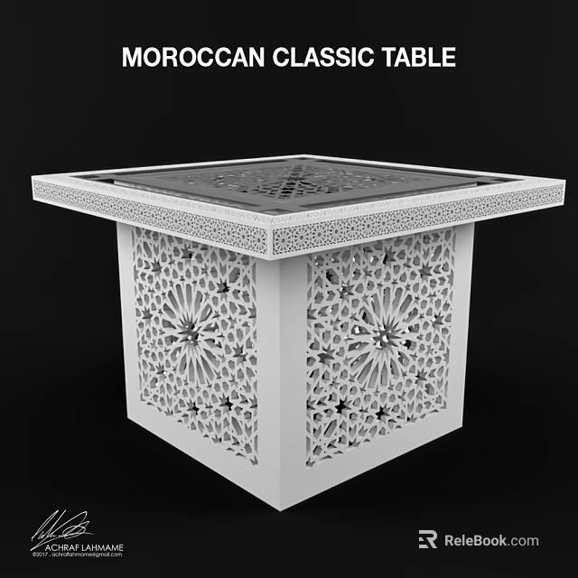Elegant White Coffee Table With Intricate Carved Patterns And Square Tabletop 3d model