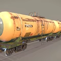 Rusty Yellow Tank Train On Railway Tracks With Green Chassis