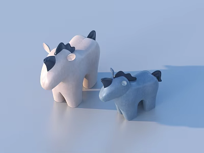 Cute Cartoon Style Toy Horses In White And Blue Colors On Light Background 3d model
