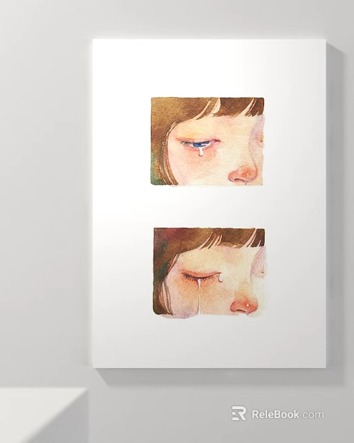Watercolor Girl Portrait Paintings with Tearful Expressions and Soft Brush Strokes 3d model 