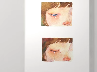 Watercolor Girl Portrait Paintings with Tearful Expressions and Soft Brush Strokes 3d model