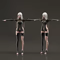 Two Silver Haired Female Characters In Black Tight Outfits With Arms Outstretched Against Gray Background