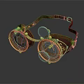 Vintage Leather Goggles With Round Lenses Brown Leather Strap And Gold Decorations