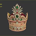 Ornate Crown Decorative Home Accessory Adorned with Diamonds Red Green Gemstones