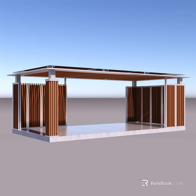 Modern Pergola Design With Wooden Columns Flat Roof And Marble Floor 3d model 