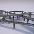 Multi Level Curved Road Interchange With Elevated Lanes And Concrete Supporting Piers 3d model