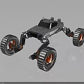 Futuristic Off Road Vehicle With Large Red Rimmed Wheels And Metallic Silver Body