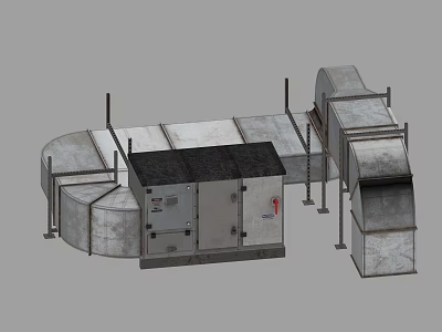 Galvanized Steel Industrial Ductwork System With Curved Sections Supports And Equipment Unit 3d model