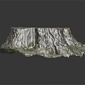 Tree Stump Shaped Wooden Stone Decorative Piece With Natural Texture And Green Plants