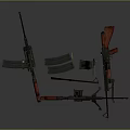 Military Weapons Display Featuring Machine Gun Rifle With Bipod Stand And Magazine