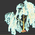Weeping Willow Tree With Long Hanging Branches And Green Leaves 3d model