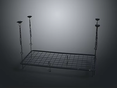 Black Metal Hanging Shelf With Grid Design And Chain For Home Storage 3d model
