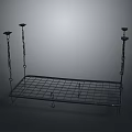 Black Metal Hanging Shelf With Grid Design And Chain For Home Storage