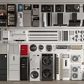 Diverse Modern Household Appliances Collection Featuring Refrigerators Washing Machines Microwaves and Air Conditioners