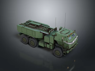 Military Green Armored Tank With Missile Launcher Antennas And Multiple Wheels 3d model