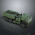 Military Green Armored Tank With Missile Launcher Antennas And Multiple Wheels