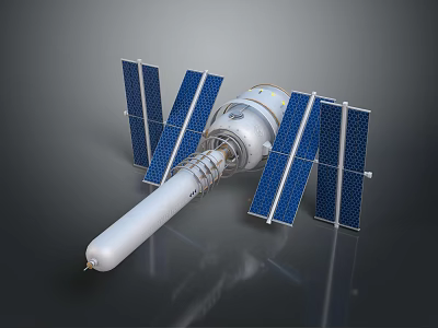 Advanced Satellite Equipment With Blue Solar Panels And White Cylindrical Body 3d model