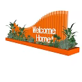 Welcome Home Decorative Orange Curved Structure With Green Plants And Base Platform