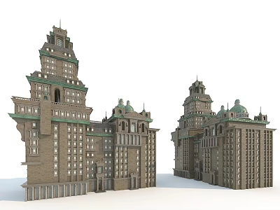European Architecture Featuring Towers Green Roofs Arched Windows And Decorative Spires 3d model