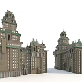European Architecture Featuring Towers Green Roofs Arched Windows And Decorative Spires
