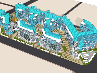 Modern Office Building Complex With Glass Facade And Connected Architectural Design 3d model