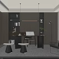 Modern Study Room Interior With Wooden Walls Lit Bookshelves Desk Laptop Potted Plant And Chair