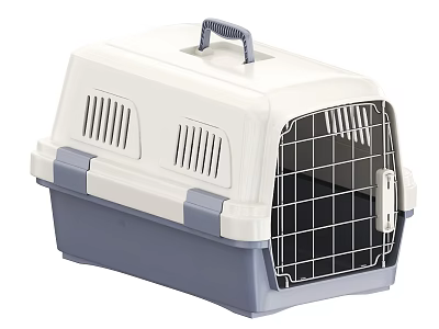 White and Gray Pet Carrier With Handle Metal Grid Door And Ventilation Vents 3d model