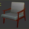 Elegant Modern Single Sofa With White Cushion And Red Wooden Armrests