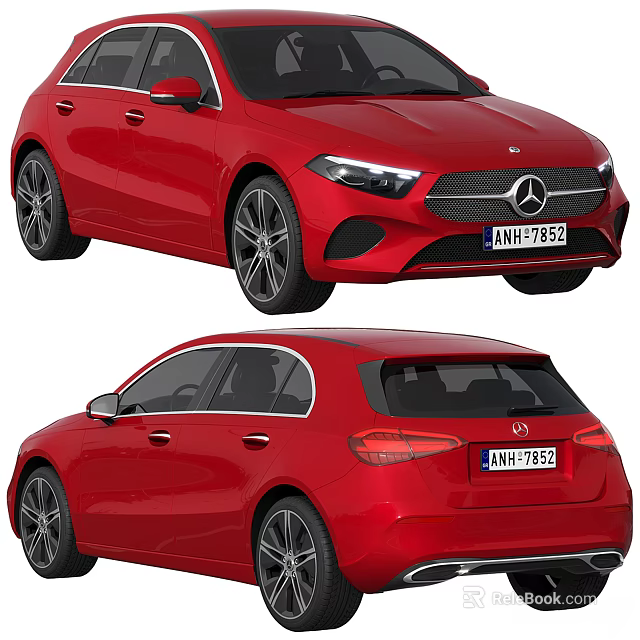 Red Mercedes Benz Car Front And Rear Views 3d model 