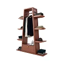 Stylish Clothing Store Display Rack With Hanging Clothes Folded Items Shoes And Hat