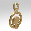 Gold Decorative Pendant Ornament With Small Figure In Circular Frame Design