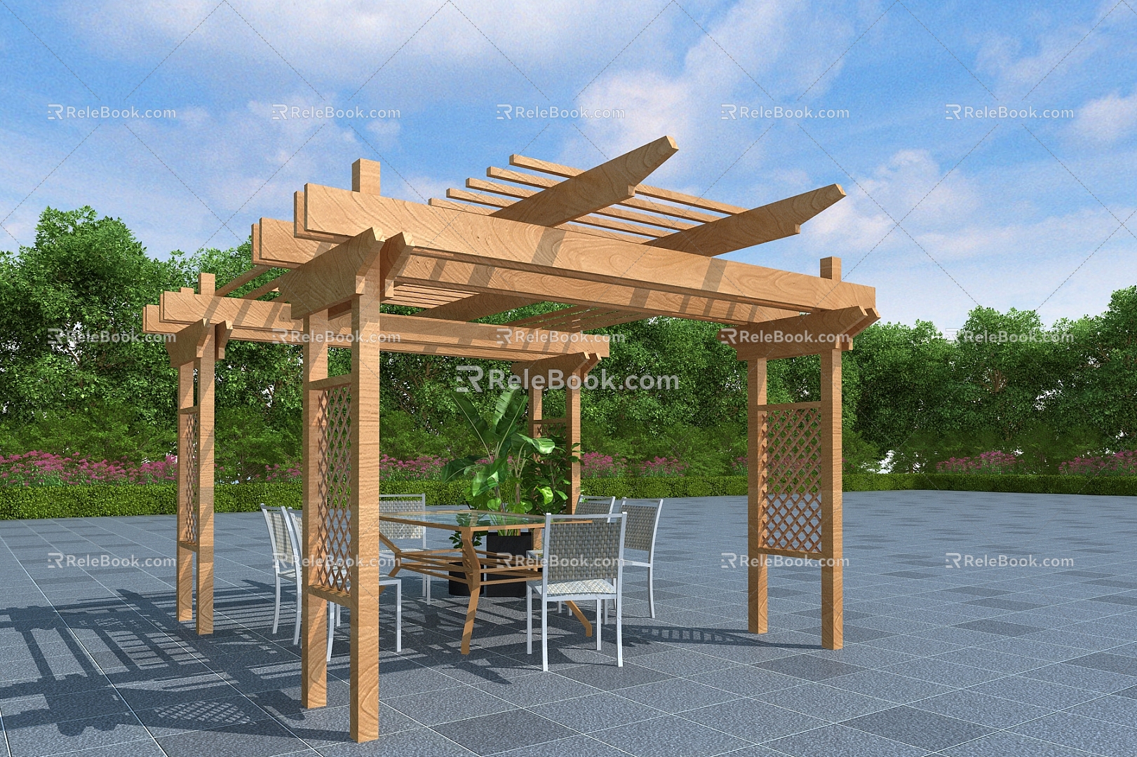 Flower Rack Vine Rack Corridor Rack Wooden Flower Rack 3d model