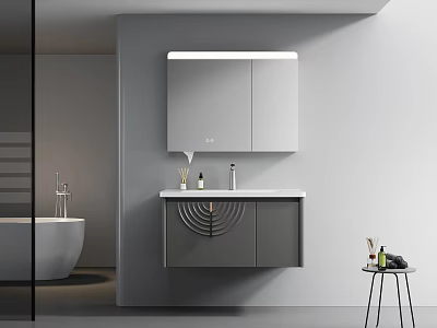 Modern Bathroom Wall Mounted Washbasin With Backlit Mirror And Sleek Cabinet Design 3d model