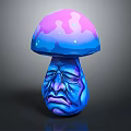 Game Fantasy Mushroom Character With Purple Pink Cap Blue Stem And Sad Face Design