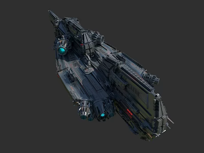 Futuristic Spaceship 3D Model With Mechanical Structure And Blue Engine Lights 3d model