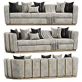 Modern Luxury Sectional Sofa With Gray Upholstery Plush Pillows Throw Blanket And Golden Accents